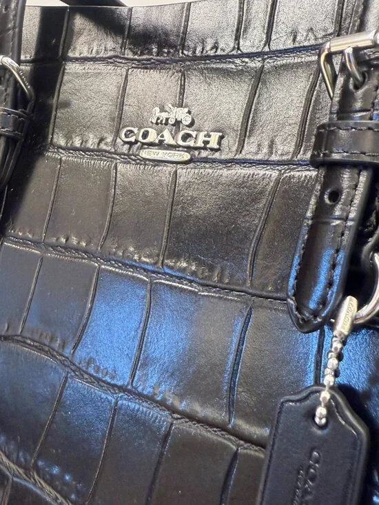 NWT COACH CW017 Mollie 25 Black Silver Croc Embossed Bag tote - Picture 6 of 7